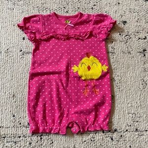 John Deere baby girls 6-9 months Romper pink heart polka dots chick